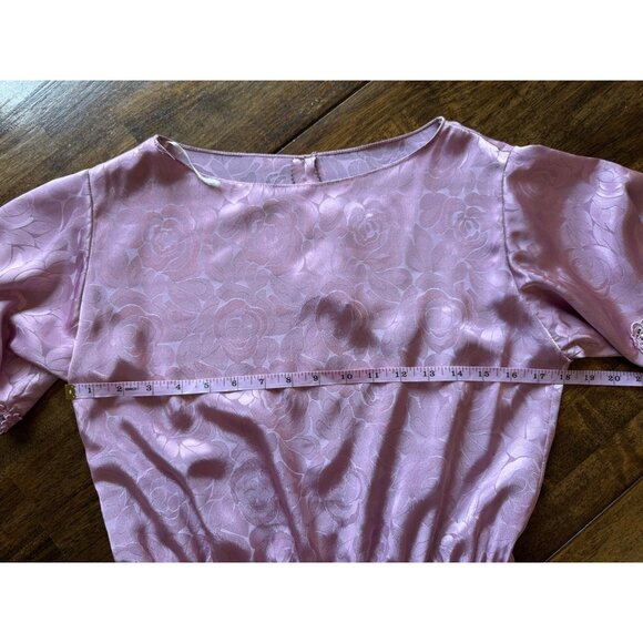 Vintage A.J. Bari Rose Jacquard Satin Blouse W/ Lace Trim & Floral Appliqué - Picture 7 of 11